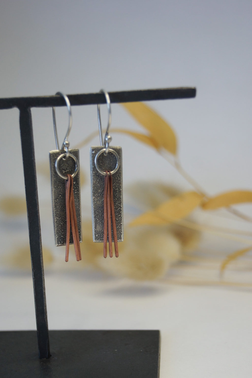 dew kissed 002 | textured silver earrings w/ copper accent