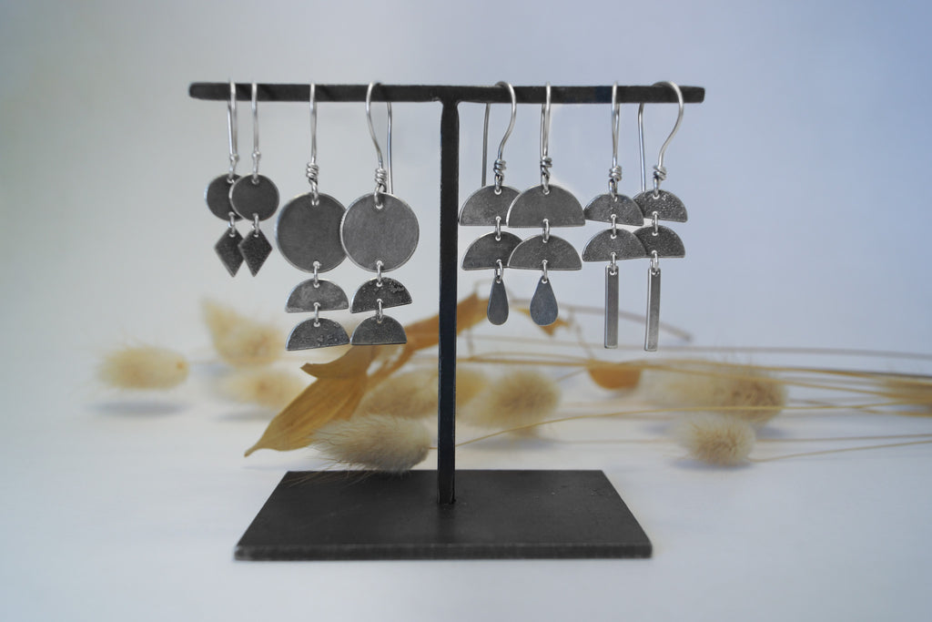 dew kissed 001 | dangle smalls - tiered textured silver earrings