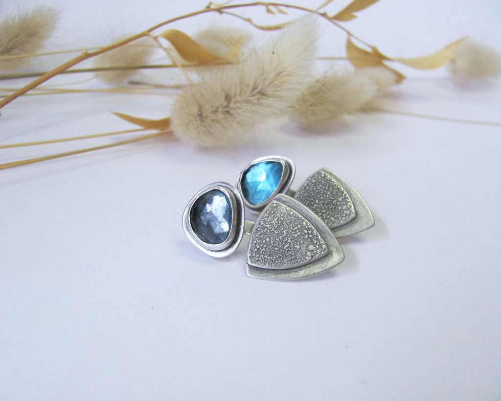 reverie 015 | blue london topaz studs with textured ear jackets