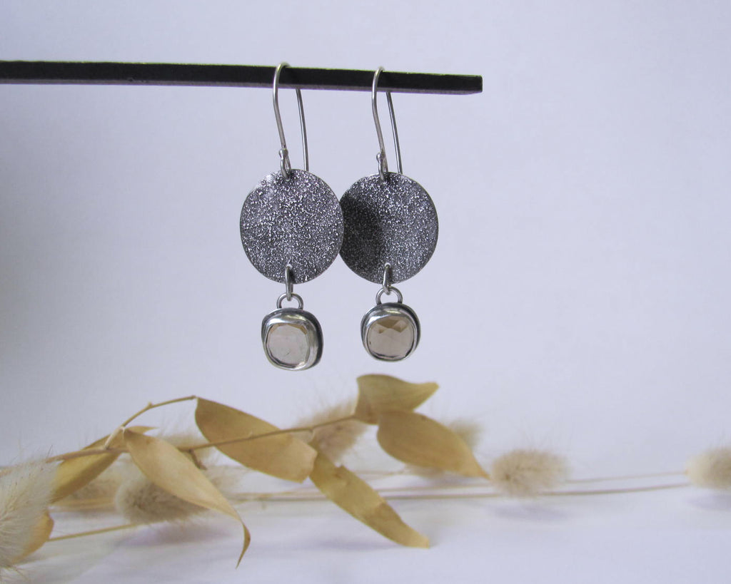 reverie 008 | texture disk dangle earrings with smoky quartz